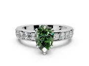 Solitaire Engagement Ring Setting for Fancy Green Pear-Shaped Center with Channel-Set Accents and Prong Head in Platinum