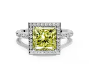 Halo Engagement Ring Setting for Fancy Yellow Princess Cut Center with Pave Accents, Heart Basket and Prong Head in Platinum