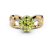 Solitaire Engagement Ring Setting for Fancy Yellow Round Cut Center with Criss-Cross Accent Band and Prong Head in Yellow Gold
