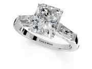 3 Stone Engagement Ring Setting for Radiant Cut Center with Tapered Baguettes, Plain Band and Prong Head in Platinum