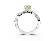 Solitaire Engagement Ring Setting for Fancy Yellow Oval Center with Bar-Station Pave Twist and Prong Head in Platinum