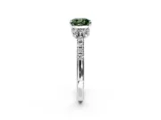 Paired Accent Engagement Ring Setting for Fancy Green Cushion Cut Center with Pave Band and Prong Head in Sterling Silver