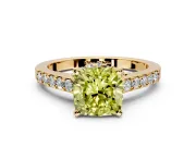 Solitaire Engagement Ring Setting for Fancy Yellow Cushion Cut Center with Crossover Accents and Prong Head in Yellow Gold
