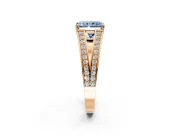 Split Shank Engagement Ring Setting for Fancy Blue Radiant Cut Center with Pave Split Shank and Prong Head in Rose Gold