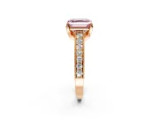 Solitaire Engagement Ring Setting for Fancy Pink Asscher Cut Center with Milgrain-Framed Pave Band and Prong Head in Rose Gold