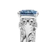 Solitaire Engagement Ring Setting for Fancy Blue Radiant Cut Center with Filigree Accent Basket and Prong Head in Platinum