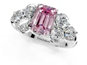 Cluster Engagement Ring Setting for Fancy Pink Emerald Cut Center with Round Cut Accent Frame and Prong Head in Platinum