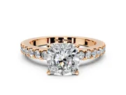 Solitaire Engagement Ring Setting for Cushion Cut Center with Single Row Accent Band and Prong Head in Rose Gold