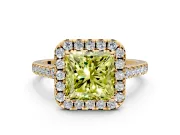 Halo Engagement Ring Setting for Fancy Yellow Princess Cut Center with Raised Halo, Pave Band and Prong Head in Yellow Gold