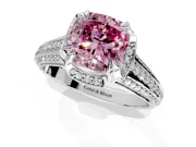 Solitaire Engagement Ring Setting for Fancy Pink Cushion Cut Center with Accented Split Shank and Prong Head in Sterling Silver