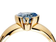 Tension Engagement Ring Setting for Fancy Blue Heart-Shaped Center with Wide Flat Band and Tension Head in Yellow Gold