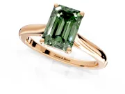 Solitaire Engagement Ring Setting for Fancy Green Emerald Cut Center with Narrow Cathedral Band and Prong Head in Rose Gold