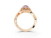 Halo Engagement Ring Setting for Fancy Pink Marquise Center with Leaf Motif Split Shank and Prong Head in Rose Gold