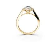 Halo Engagement Ring Setting for Marquise Center with Raised Halo, Pave Band and Prong Head in Yellow Gold