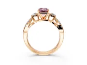 3 Stone Engagement Ring Setting for Fancy Pink Emerald Cut Center with Pave Split Shank and Prong Head in Rose Gold