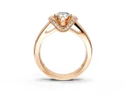 Solitaire Engagement Ring Setting for Pear-Shaped Center with Wide Band, Pave Collar and Prong Head in Rose Gold