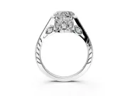 Cathedral Engagement Ring Setting for Heart-Shaped Center with Antique-Style Pave Band and Prong Head in Sterling Silver