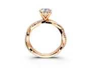 Solitaire Engagement Ring Setting for Oval Center with Pave and Plain Crossover and Basket Head in Rose Gold