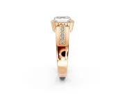 Halo Engagement Ring Setting for Asscher Cut Center with Wide Band, Inlaid Accent Row and Prong Head in Rose Gold