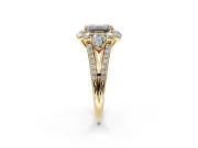 Halo Engagement Ring Setting for Emerald Cut Center with Two-Strand Split Shank and Prong Head in Yellow Gold