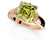 Solitaire Engagement Ring Setting for Fancy Yellow Asscher Cut Center with Wide Band, Pave Collar and Prong Head in Rose Gold