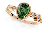 Vintage Station Engagement Ring Setting for Fancy Green Pear-Shaped Center with Accents and Prong Head in Rose Gold