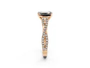 Solitaire Engagement Ring Setting for Emerald Cut Center with Twisted Pave Split Shank and Prong Head in Rose Gold