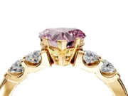 5 Stone Engagement Ring Setting for Fancy Pink Heart-Shaped Center with Plain Band and Prong Head in Yellow Gold