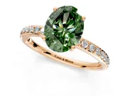 Solitaire Engagement Ring Setting for Fancy Green Oval Center with Fine Pave Band and Prong Head in Rose Gold