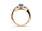 3 Stone Engagement Ring Setting for Fancy Blue Emerald Cut Center with Large Pear-Shaped Accents and Prong Head in Rose Gold