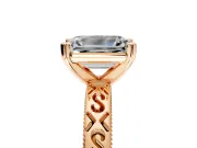 Solitaire Engagement Ring Setting for Emerald Cut Center with Scrollwork Band and Prong Head in Rose Gold