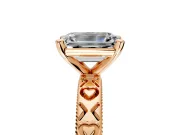 Solitaire Engagement Ring Setting for Emerald Cut Center with XO Engraved Band and Prong Head in Rose Gold