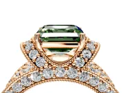 Pave Engagement Ring Setting for Fancy Green Asscher Cut Center with Curved Accent Rows, Openwork and Prong Head in Rose Gold