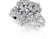 Halo Engagement Ring Setting for Heart-Shaped Center with Two-Strand Split Shank and Prong Head in Sterling Silver
