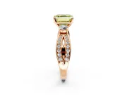 3 Stone Engagement Ring Setting for Fancy Yellow Asscher Cut Center with Pave Twist Band and Prong Head in Rose Gold