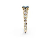 Solitaire Engagement Ring Setting for Fancy Blue Asscher Cut Center with Pave Cathedral Shoulders and Prong Head in Yellow Gold