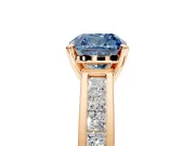 Solitaire Engagement Ring Setting for Fancy Blue Cushion Cut Center with Princess Cut Channel Band and Prong Head in Rose Gold