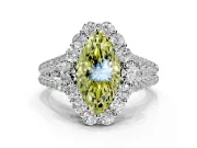 Halo Engagement Ring Setting for Fancy Yellow Marquise Center with Two-Strand Split Shank and Prong Head in Sterling Silver