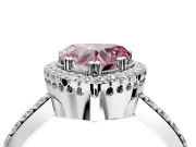 Halo Engagement Ring Setting for Fancy Pink Heart-Shaped Center with Inner Milgrain Border and Prong Head in Sterling Silver
