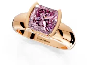 Tension Engagement Ring Setting for Fancy Pink Princess Cut Center with Wide Flat Band and Tension Head in Rose Gold