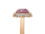 Halo Engagement Ring Setting for Fancy Pink Cushion Cut Center with Plain Tapered Band and Prong Head in Rose Gold
