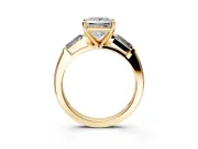 3 Stone Engagement Ring Setting for Princess Cut Center with Tapered Baguettes, Plain Band and Prong Head in Yellow Gold
