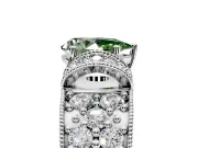 Pave Engagement Ring Setting for Fancy Green Pear-Shaped Center with Curved Accent Rows, Openwork and Prong Head in White Gold