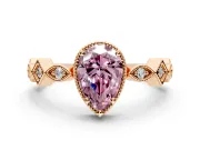 Milgrain Bezel Engagement Ring Setting for Fancy Pink Pear-Shaped Center with Marquise Stations and Bezel Head in Rose Gold