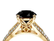 Solitaire Engagement Ring Setting for Fancy Black Round Cut Center with Pave Rail Split Shank and Prong Head in Yellow Gold