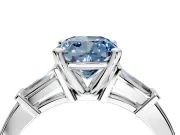 3 Stone Engagement Ring Setting for Fancy Blue Cushion Cut Center with Channel Baguette Accents and Prong Head in Platinum
