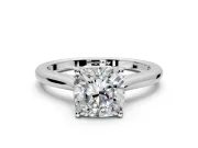 Solitaire Engagement Ring Setting for Cushion Cut Center with Narrow Cathedral Band and Prong Head in Platinum