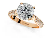 Solitaire Engagement Ring Setting for Round Cut Center with Multi-Row Accents and Prong Head in Rose Gold