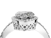 Halo Engagement Ring Setting for Heart-Shaped Center with Heart-Shaped Openwork, Pave Band and Prong Head in Platinum