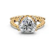 Halo Engagement Ring Setting for Heart-Shaped Center with Rope Twist Split Shank and Prong Head in Yellow Gold